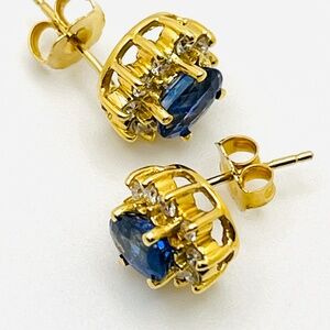 Natural Sapphire And Diamond 18K Mounted Stud Earrings, Yellow Gold